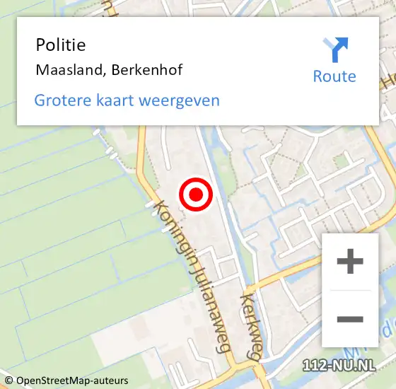 Locatie op kaart van de 112 melding: Politie Maasland, Berkenhof op 16 december 2022 18:45