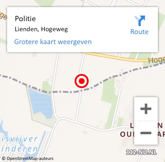 Locatie op kaart van de 112 melding: Politie Lienden, Hogeweg op 16 december 2022 18:53