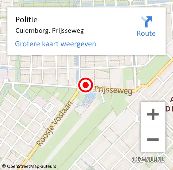 Locatie op kaart van de 112 melding: Politie Culemborg, Prijsseweg op 16 december 2022 19:00