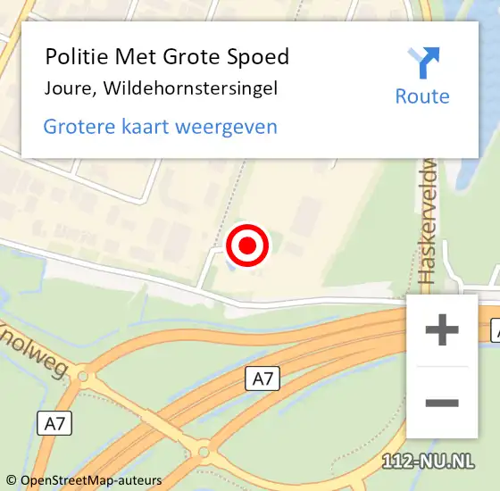 Locatie op kaart van de 112 melding: Politie Met Grote Spoed Naar Joure, Wildehornstersingel op 16 december 2022 19:11