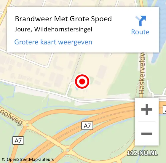 Locatie op kaart van de 112 melding: Brandweer Met Grote Spoed Naar Joure, Wildehornstersingel op 16 december 2022 19:11