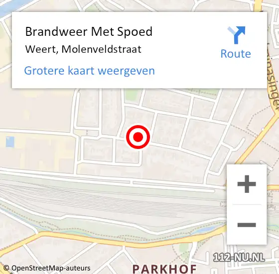 Locatie op kaart van de 112 melding: Brandweer Met Spoed Naar Weert, Molenveldstraat op 16 december 2022 19:33