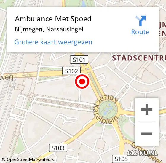 Locatie op kaart van de 112 melding: Ambulance Met Spoed Naar Nijmegen, Nassausingel op 16 december 2022 19:37