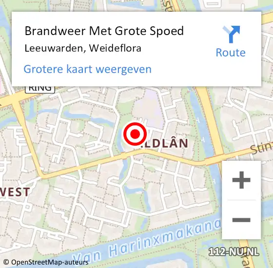 Locatie op kaart van de 112 melding: Brandweer Met Grote Spoed Naar Leeuwarden, Weideflora op 16 december 2022 19:56