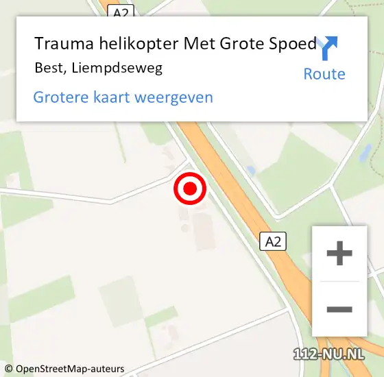 Locatie op kaart van de 112 melding: Trauma helikopter Met Grote Spoed Naar Best, Liempdseweg op 16 december 2022 20:11
