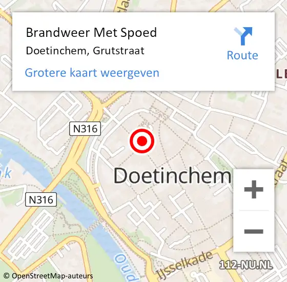 Locatie op kaart van de 112 melding: Brandweer Met Spoed Naar Doetinchem, Grutstraat op 16 december 2022 20:26