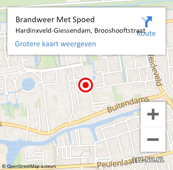 Locatie op kaart van de 112 melding: Brandweer Met Spoed Naar Hardinxveld-Giessendam, Brooshooftstraat op 16 december 2022 21:09