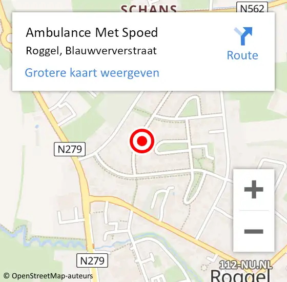 Locatie op kaart van de 112 melding: Ambulance Met Spoed Naar Roggel, Blauwververstraat op 16 december 2022 21:19