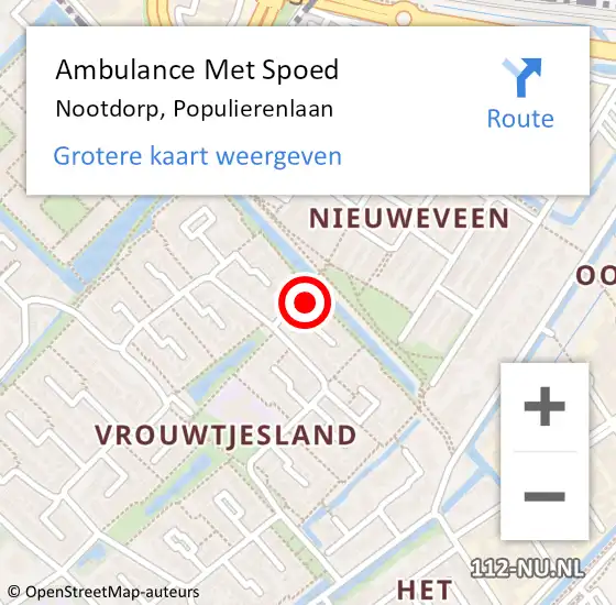 Locatie op kaart van de 112 melding: Ambulance Met Spoed Naar Nootdorp, Populierenlaan op 16 december 2022 21:31