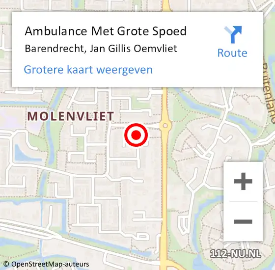 Locatie op kaart van de 112 melding: Ambulance Met Grote Spoed Naar Barendrecht, Jan Gillis Oemvliet op 16 december 2022 21:31