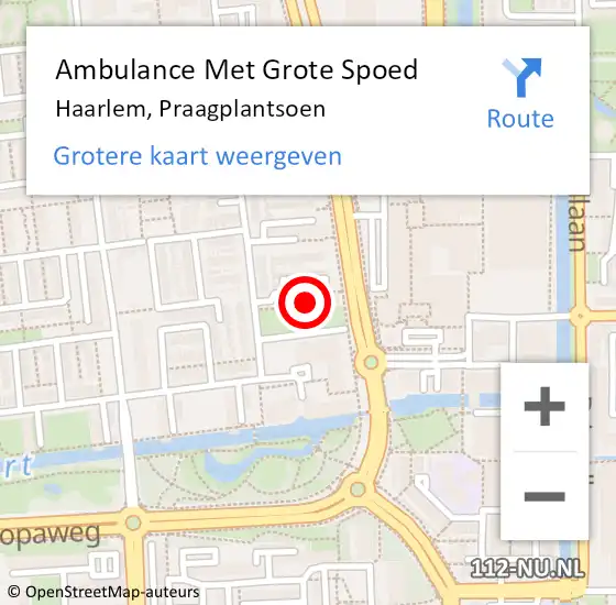 Locatie op kaart van de 112 melding: Ambulance Met Grote Spoed Naar Haarlem, Praagplantsoen op 16 december 2022 21:37