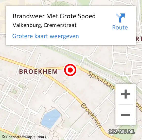 Locatie op kaart van de 112 melding: Brandweer Met Grote Spoed Naar Valkenburg, Cremerstraat op 16 december 2022 22:09