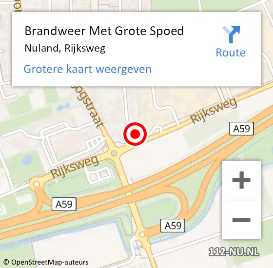 Locatie op kaart van de 112 melding: Brandweer Met Grote Spoed Naar Nuland, Rijksweg op 16 december 2022 22:34