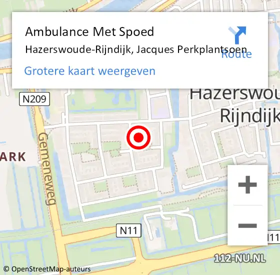 Locatie op kaart van de 112 melding: Ambulance Met Spoed Naar Hazerswoude-Rijndijk, Jacques Perkplantsoen op 16 december 2022 23:26