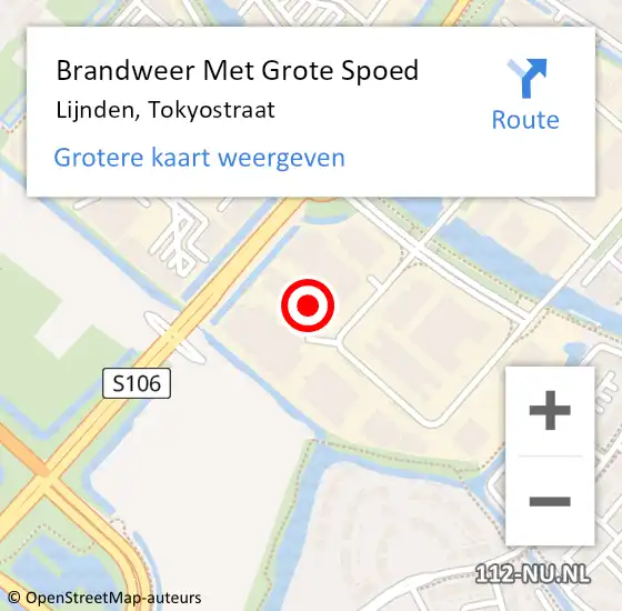 Locatie op kaart van de 112 melding: Brandweer Met Grote Spoed Naar Lijnden, Tokyostraat op 16 december 2022 23:55