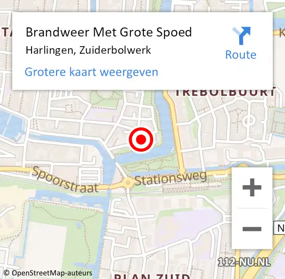 Locatie op kaart van de 112 melding: Brandweer Met Grote Spoed Naar Harlingen, Zuiderbolwerk op 17 december 2022 00:13