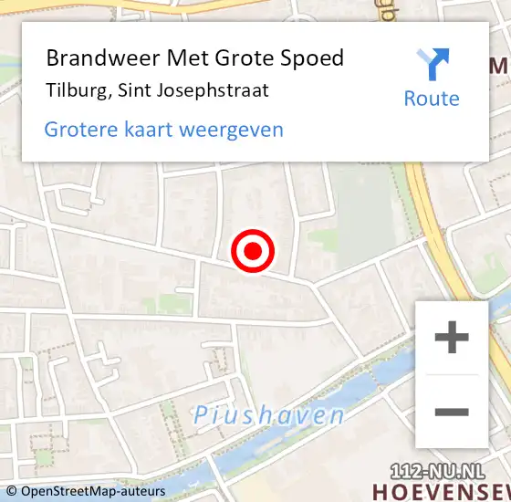 Locatie op kaart van de 112 melding: Brandweer Met Grote Spoed Naar Tilburg, Sint Josephstraat op 17 december 2022 01:23