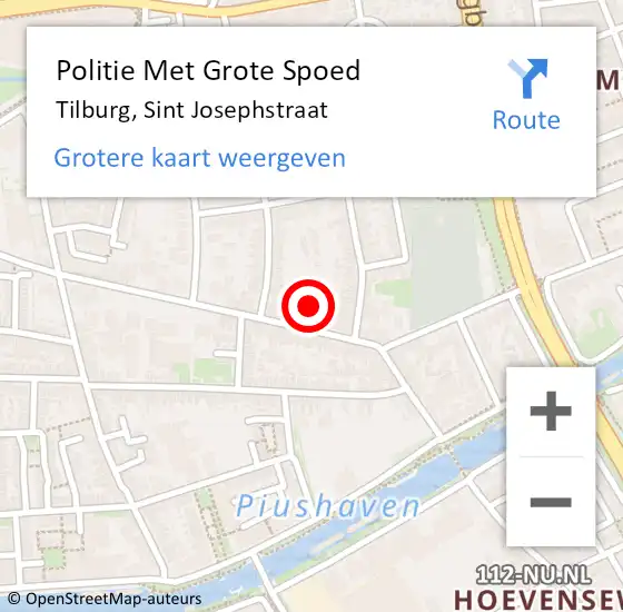 Locatie op kaart van de 112 melding: Politie Met Grote Spoed Naar Tilburg, Sint Josephstraat op 17 december 2022 01:25