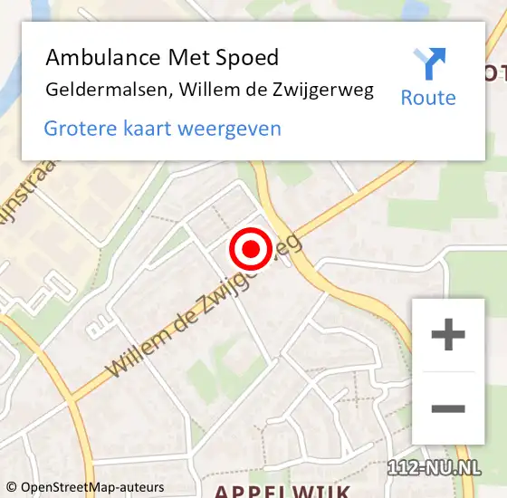 Locatie op kaart van de 112 melding: Ambulance Met Spoed Naar Geldermalsen, Willem de Zwijgerweg op 17 december 2022 01:31