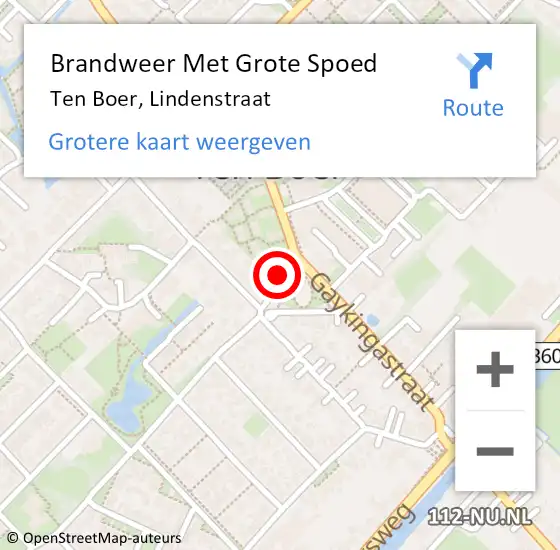 Locatie op kaart van de 112 melding: Brandweer Met Grote Spoed Naar Ten Boer, Lindenstraat op 17 december 2022 01:41