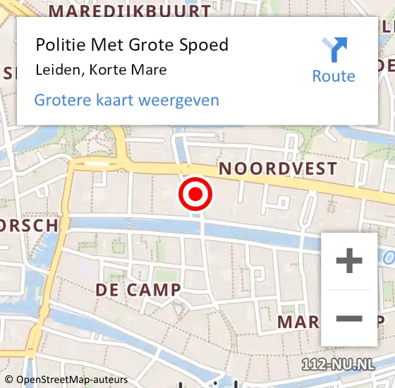 Locatie op kaart van de 112 melding: Politie Met Grote Spoed Naar Leiden, Korte Mare op 17 december 2022 03:37