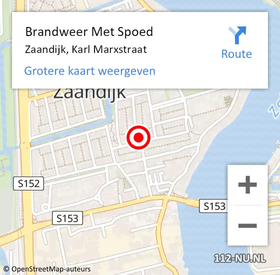 Locatie op kaart van de 112 melding: Brandweer Met Spoed Naar Zaandijk, Karl Marxstraat op 17 december 2022 03:58