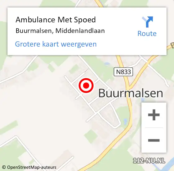 Locatie op kaart van de 112 melding: Ambulance Met Spoed Naar Buurmalsen, Middenlandlaan op 17 december 2022 04:30