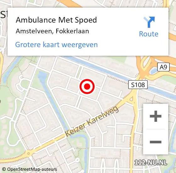 Locatie op kaart van de 112 melding: Ambulance Met Spoed Naar Amstelveen, Fokkerlaan op 17 december 2022 05:34