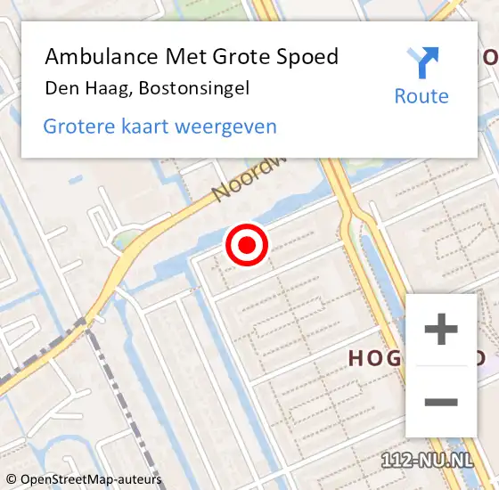 Locatie op kaart van de 112 melding: Ambulance Met Grote Spoed Naar Den Haag, Bostonsingel op 17 december 2022 07:34