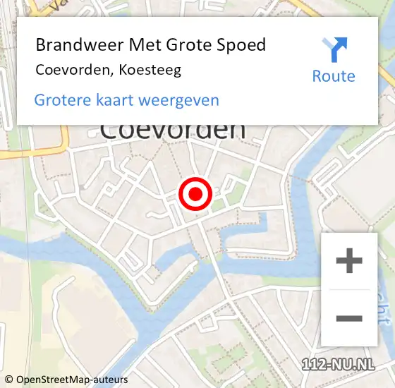 Locatie op kaart van de 112 melding: Brandweer Met Grote Spoed Naar Coevorden, Koesteeg op 17 december 2022 07:47