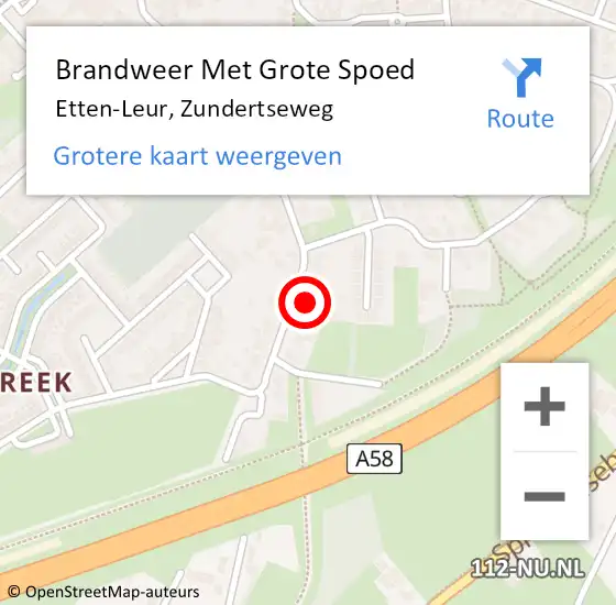 Locatie op kaart van de 112 melding: Brandweer Met Grote Spoed Naar Etten-Leur, Zundertseweg op 17 december 2022 08:02