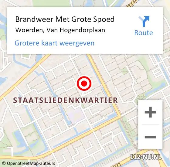 Locatie op kaart van de 112 melding: Brandweer Met Grote Spoed Naar Woerden, Van Hogendorplaan op 17 december 2022 08:31