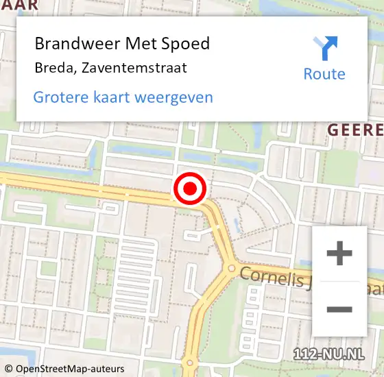 Locatie op kaart van de 112 melding: Brandweer Met Spoed Naar Breda, Zaventemstraat op 17 december 2022 08:51