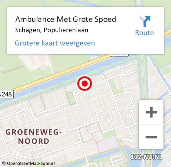 Locatie op kaart van de 112 melding: Ambulance Met Grote Spoed Naar Schagen, Populierenlaan op 17 december 2022 09:18