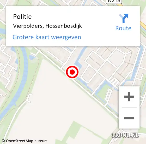 Locatie op kaart van de 112 melding: Politie Vierpolders, Hossenbosdijk op 17 december 2022 09:26