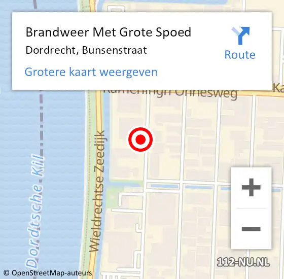 Locatie op kaart van de 112 melding: Brandweer Met Grote Spoed Naar Dordrecht, Bunsenstraat op 17 december 2022 09:30