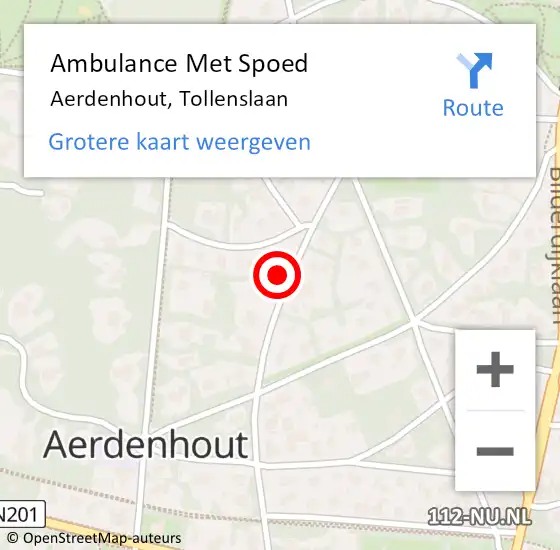 Locatie op kaart van de 112 melding: Ambulance Met Spoed Naar Aerdenhout, Tollenslaan op 17 december 2022 09:52