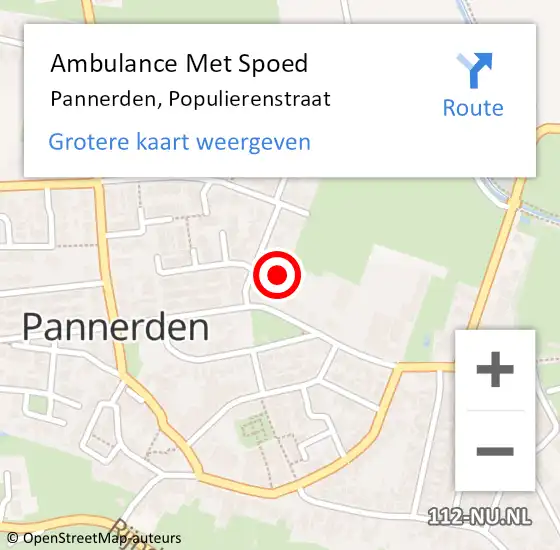 Locatie op kaart van de 112 melding: Ambulance Met Spoed Naar Pannerden, Populierenstraat op 17 december 2022 10:14