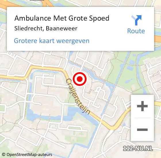 Locatie op kaart van de 112 melding: Ambulance Met Grote Spoed Naar Sliedrecht, Baaneweer op 17 december 2022 10:15