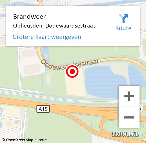 Locatie op kaart van de 112 melding: Brandweer Opheusden, Dodewaardsestraat op 17 december 2022 10:36