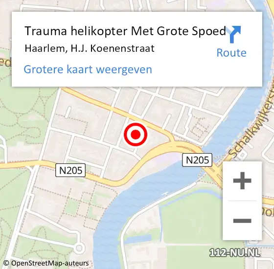 Locatie op kaart van de 112 melding: Trauma helikopter Met Grote Spoed Naar Haarlem, H.J. Koenenstraat op 17 december 2022 10:44