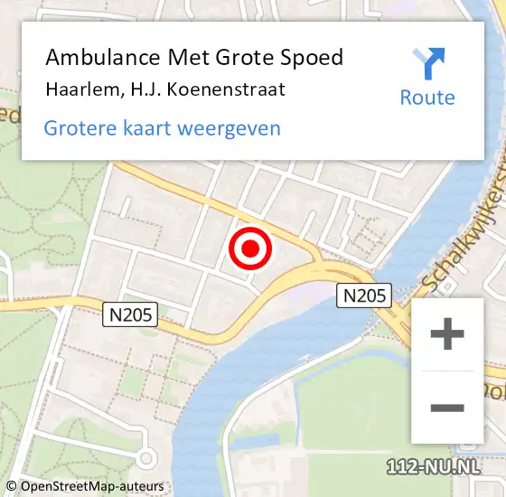 Locatie op kaart van de 112 melding: Ambulance Met Grote Spoed Naar Haarlem, H.J. Koenenstraat op 17 december 2022 10:44