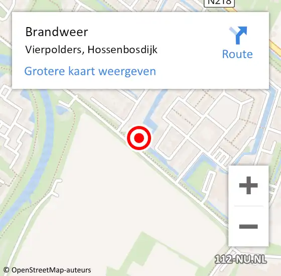 Locatie op kaart van de 112 melding: Brandweer Vierpolders, Hossenbosdijk op 17 december 2022 11:03