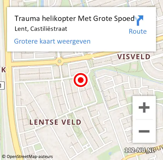 Locatie op kaart van de 112 melding: Trauma helikopter Met Grote Spoed Naar Lent, Castiliëstraat op 17 december 2022 11:04