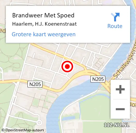 Locatie op kaart van de 112 melding: Brandweer Met Spoed Naar Haarlem, H.J. Koenenstraat op 17 december 2022 11:16