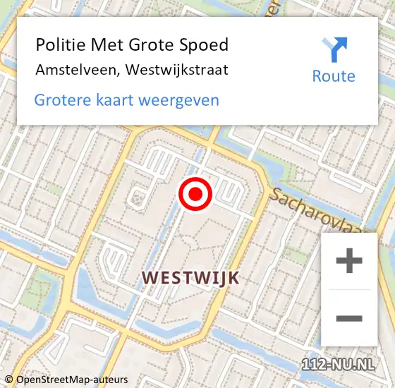 Locatie op kaart van de 112 melding: Politie Met Grote Spoed Naar Amstelveen, Westwijkstraat op 17 december 2022 11:40