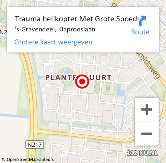 Locatie op kaart van de 112 melding: Trauma helikopter Met Grote Spoed Naar 's-Gravendeel, Klaprooslaan op 17 december 2022 11:47