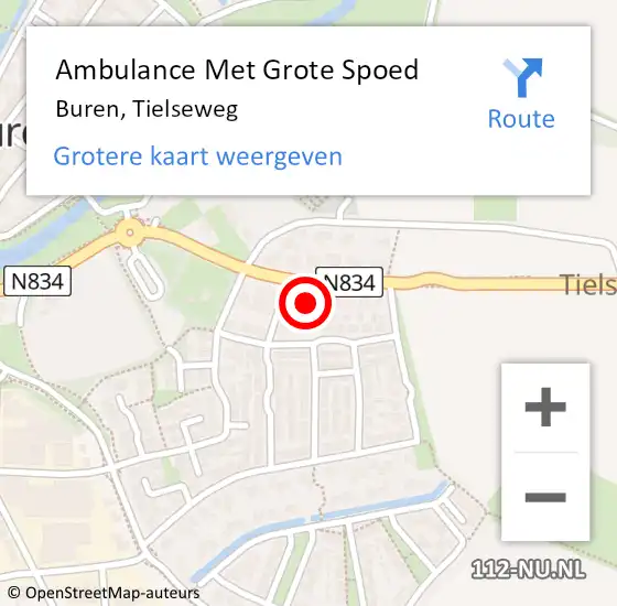 Locatie op kaart van de 112 melding: Ambulance Met Grote Spoed Naar Buren, Tielseweg op 17 december 2022 11:48
