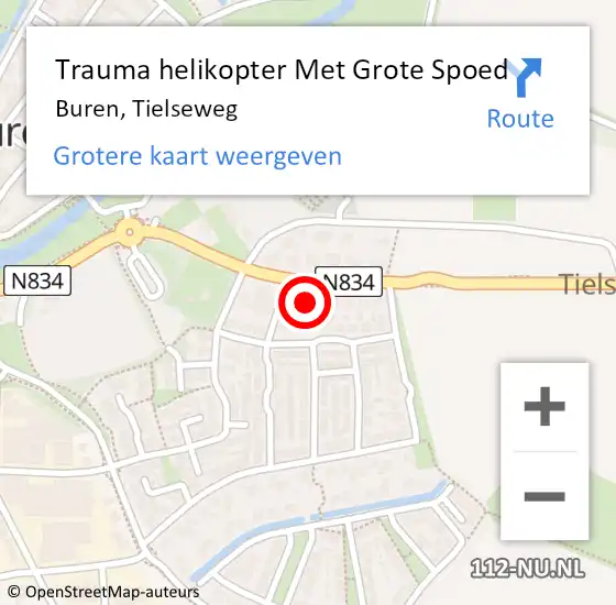 Locatie op kaart van de 112 melding: Trauma helikopter Met Grote Spoed Naar Buren, Tielseweg op 17 december 2022 11:48