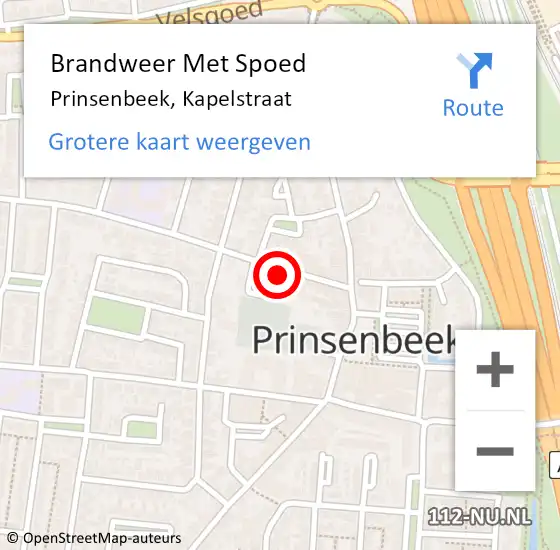 Locatie op kaart van de 112 melding: Brandweer Met Spoed Naar Prinsenbeek, Kapelstraat op 17 december 2022 12:13